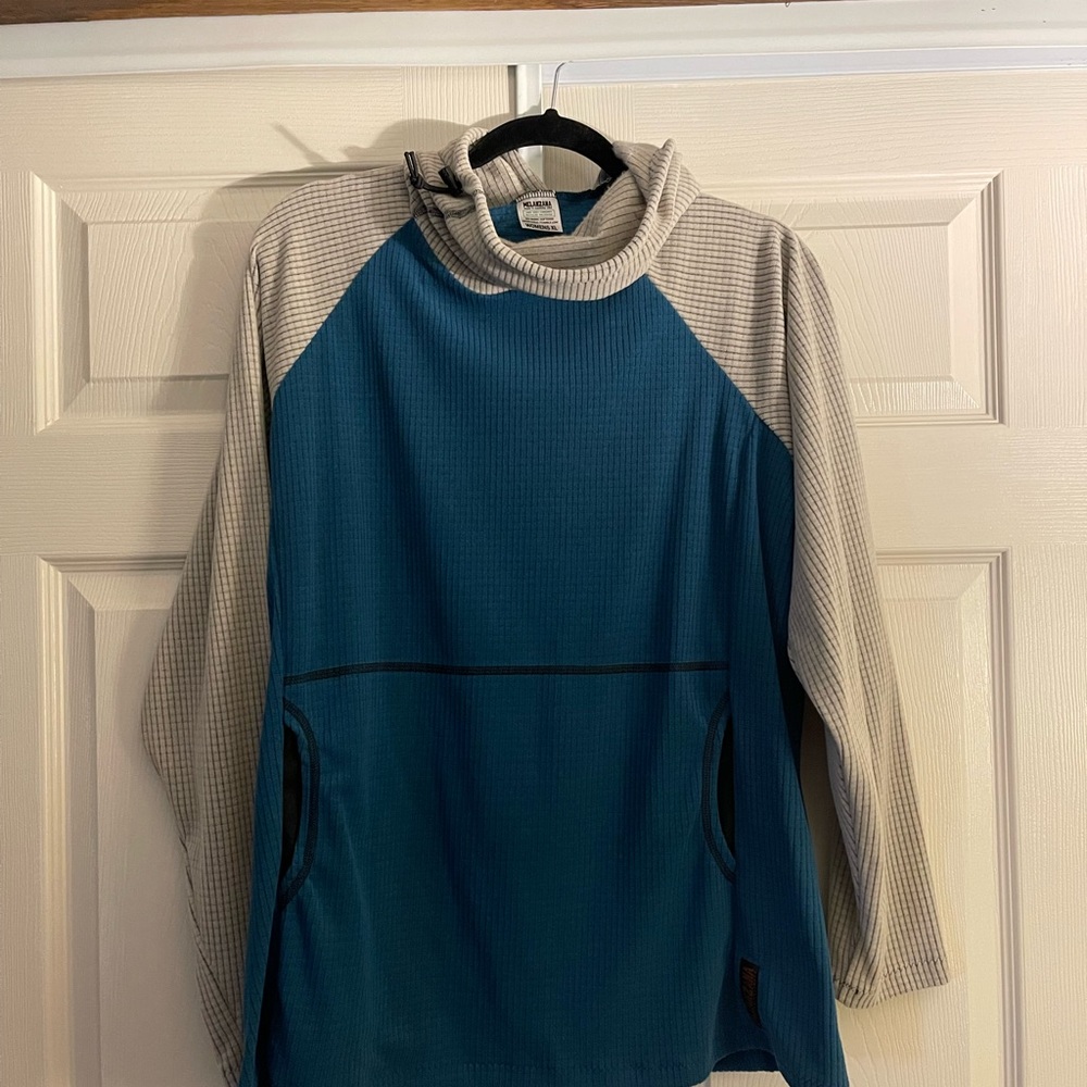 Melanzana Microgrid Hoodie (V2) women’s SMALL in marine teal/fog grey